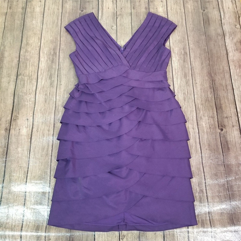 Adrianna Papell Womens Dress M Medium Purple Shutter Pleat Sleeveless‎ Sheath